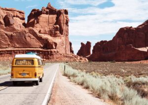 arches national park, van, drive